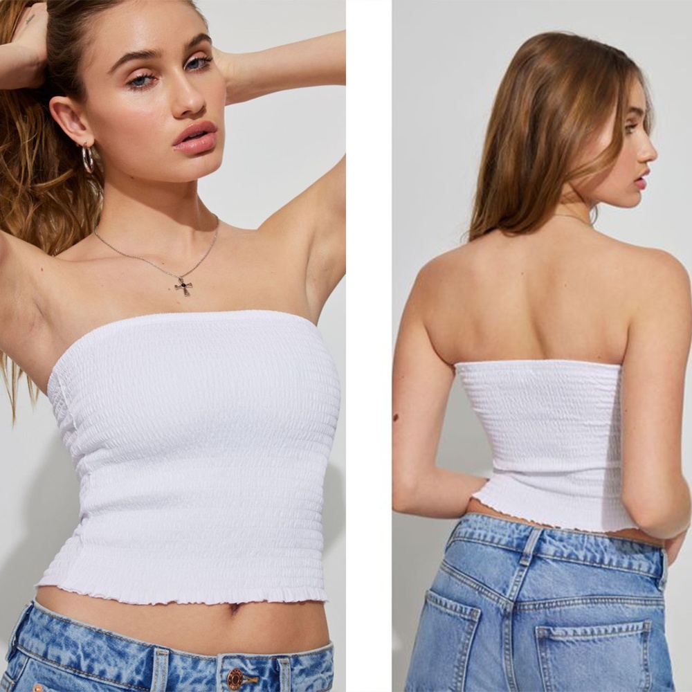 Garage Smocked Cotton Tube Top